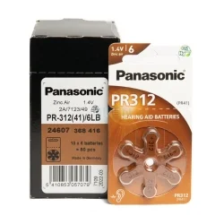 Pilhas para aparelhos auditivos Panasonic PR-312(41)/6LB (Pack 60 pilhas)