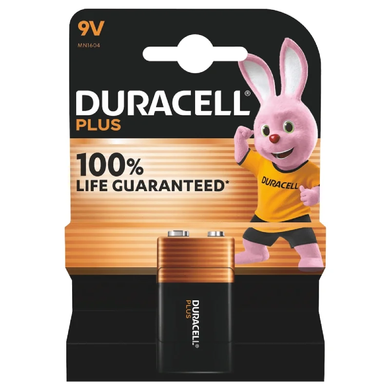 Pilhas Alcalinas Duracell 9V 6LR61 Plus Power (1 Unidade)