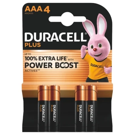 Pilhas Alcalinas Duracell AAA LR03 MN2400 Plus Power (4 Unidades)