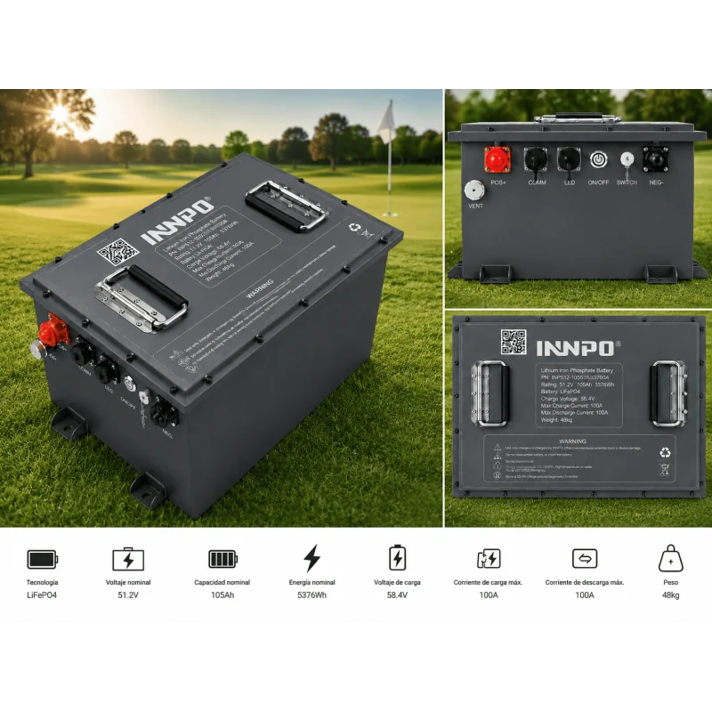 Bateria INNPO LiFePO4 51,2V 100Ah para carros de golfe de 48V