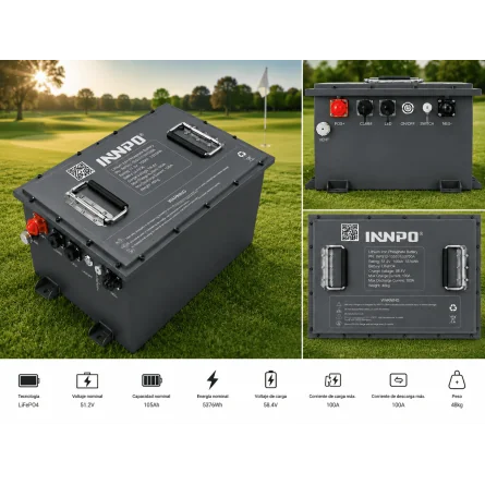 Bateria INNPO LiFePO4 51,2V 100Ah para carros de golfe de 48V